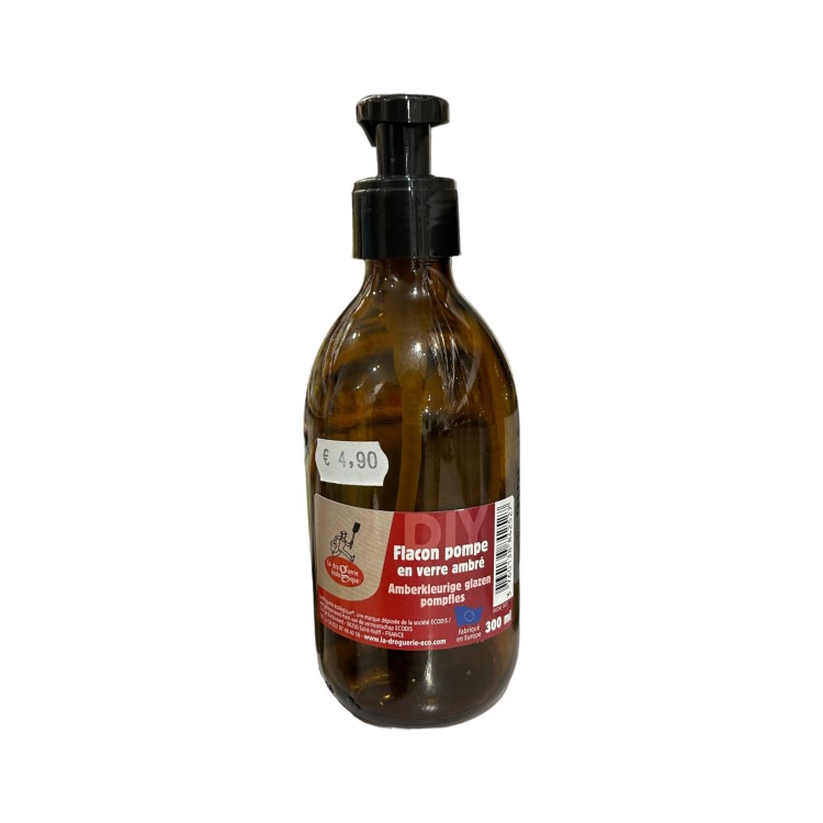 FLACON POMPE EN VERRE AMBRÉ 300ML