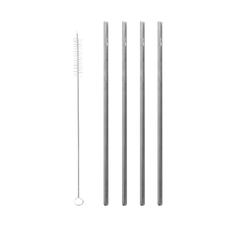 LOT DE 4 PAILLES DROITES EN INOX ET 1 GOUPILLON