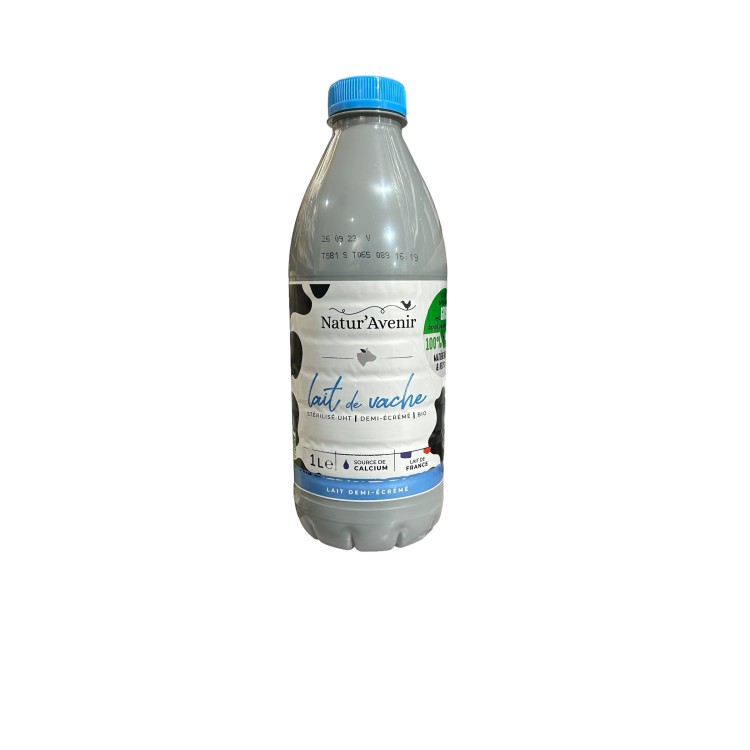 LAIT DE VACHE UHT DEMI ECREME BOUTEILLE (1L) NATUR'AVENIR